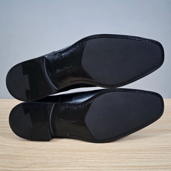 Santoni Loafer Smooth Calf Leather Mens Slip On Black Size 11 Extra Wide